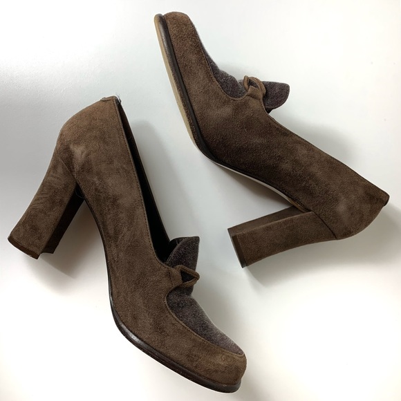 Pura Lopez Brown Suede Chunky Heel Loafer main image 5